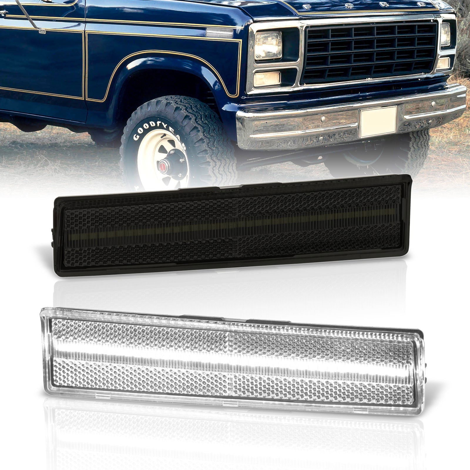 Ford Bronco F100 F150 F250 F350 1980-1986 Front White LED Side Marker Lights Smoke Len - Parts Agent
