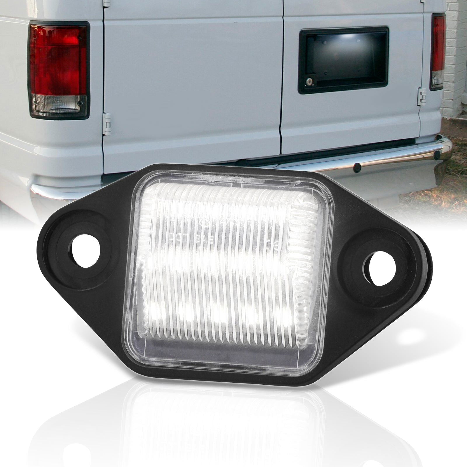 Ford E-150 E-250 E-350 1992-2018 / E-450 1996-2007 White SMD LED License Plate Lights Clear Len - Parts Agent