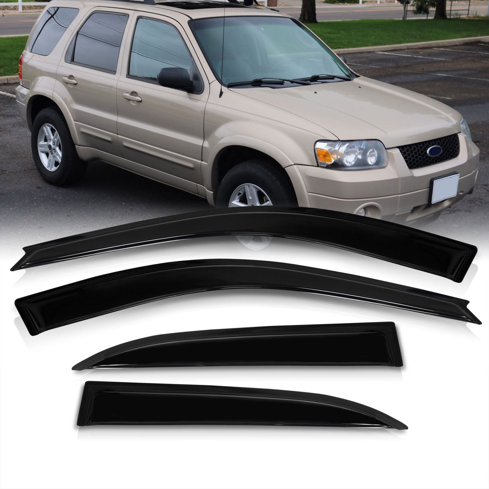 Ford Escape 2001-2012 / Mazda Tribute 2008-2011 / Mercury Mariner 2005-2011 4 Door Tape On Window Visors - Parts Agent