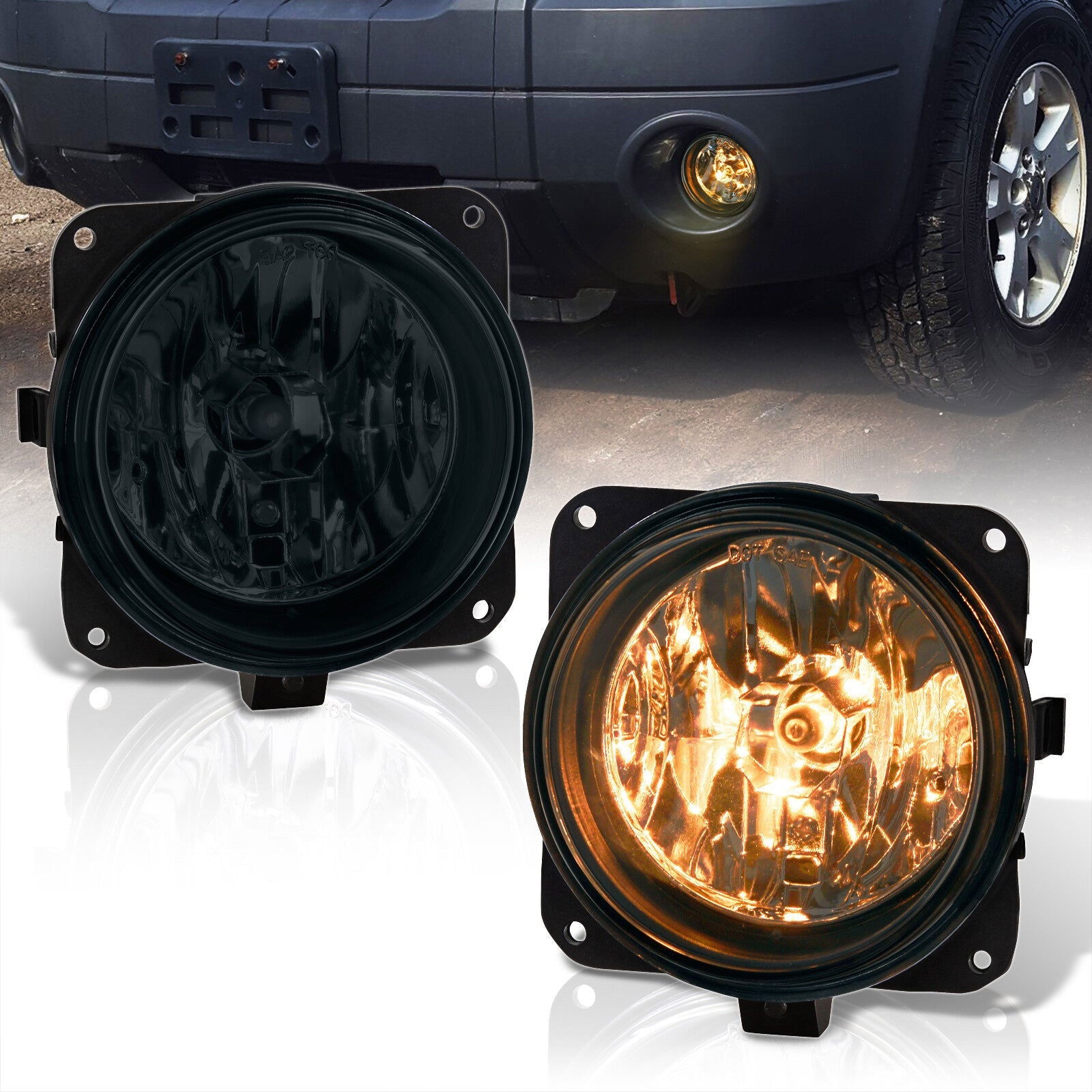 Ford Escape 2005-2007 / Mustang Cobra 2003-2004 / Focus SVT 2002-2004 Front Fog Lights Smoked Len (No Switch & Wiring Harness) - Parts Agent