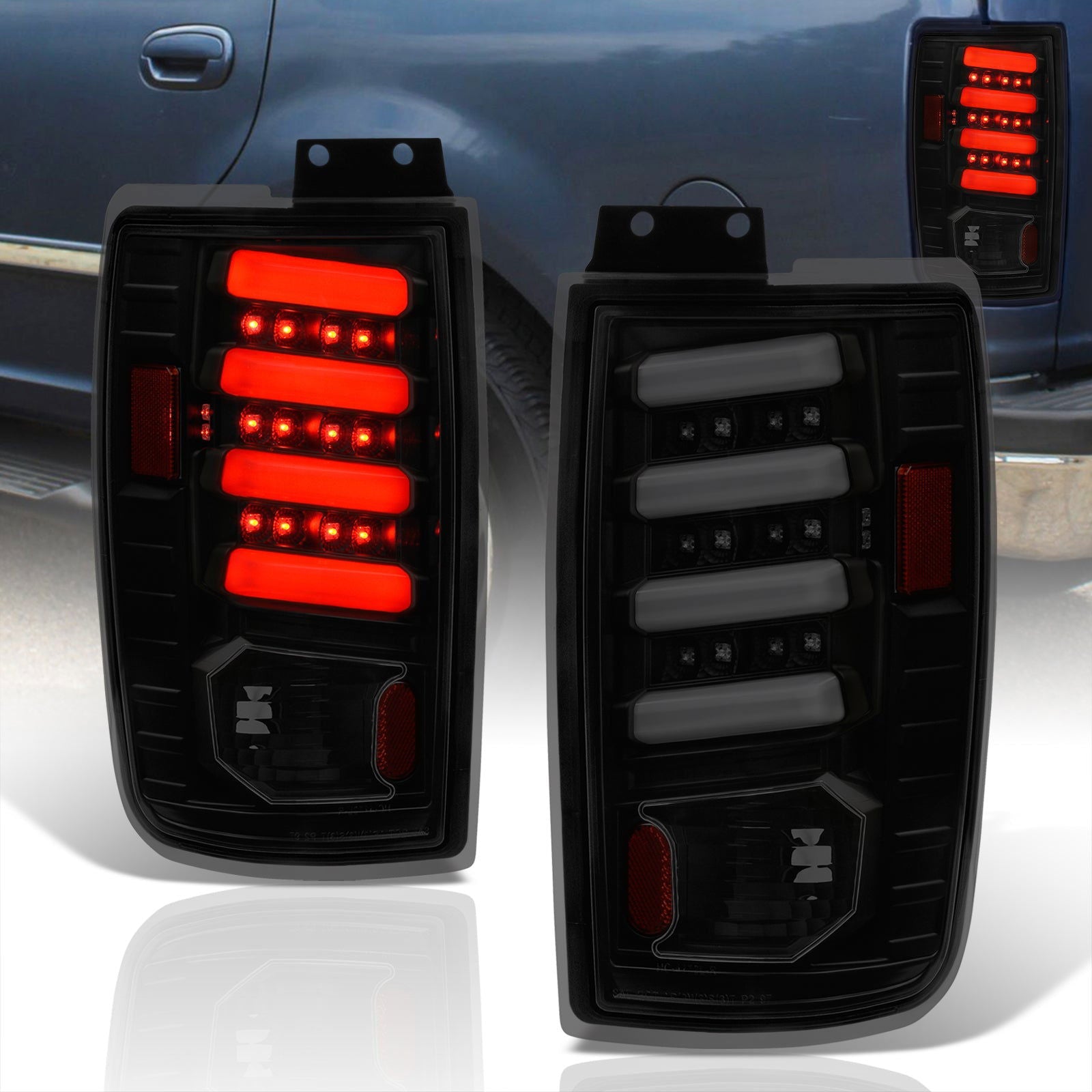 Ford Expedition 1997-2002 LED Bar Tail Lights Black Housing Smoke Len White Tube - Parts Agent