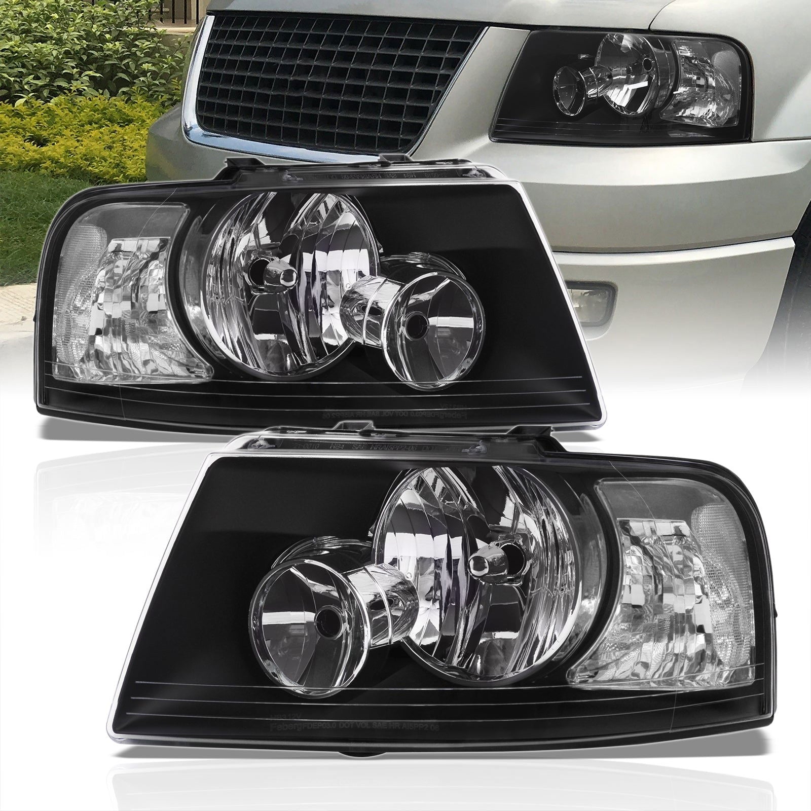 Ford Expedition 2003-2006 Factory Style Headlights Black Housing Clear Len Clear Reflector - Parts Agent