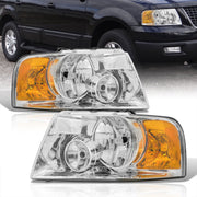 Ford Expedition 2003-2006 Factory Style Headlights Chrome Housing Clear Len Amber Reflector - Parts Agent