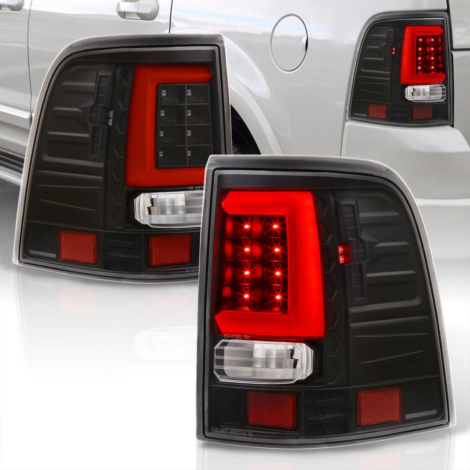 Ford Explorer 2002-2005 LED Bar Tail Lights Black Housing Clear Len Red Tube - Parts Agent