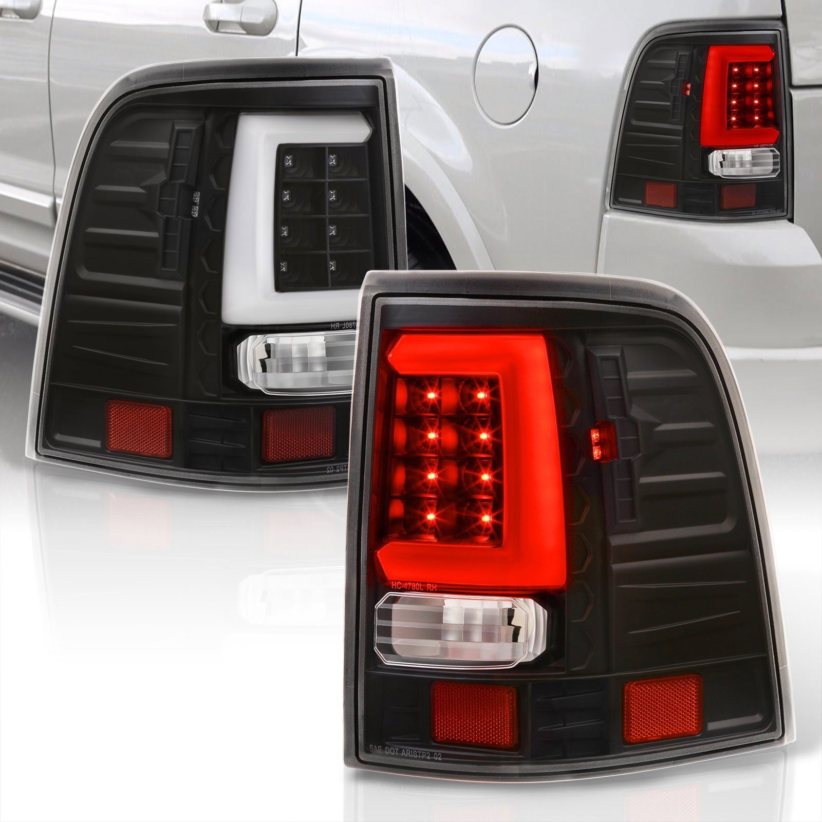 Ford Explorer 2002-2005 LED Bar Tail Lights Black Housing Clear Len White Tube - Parts Agent