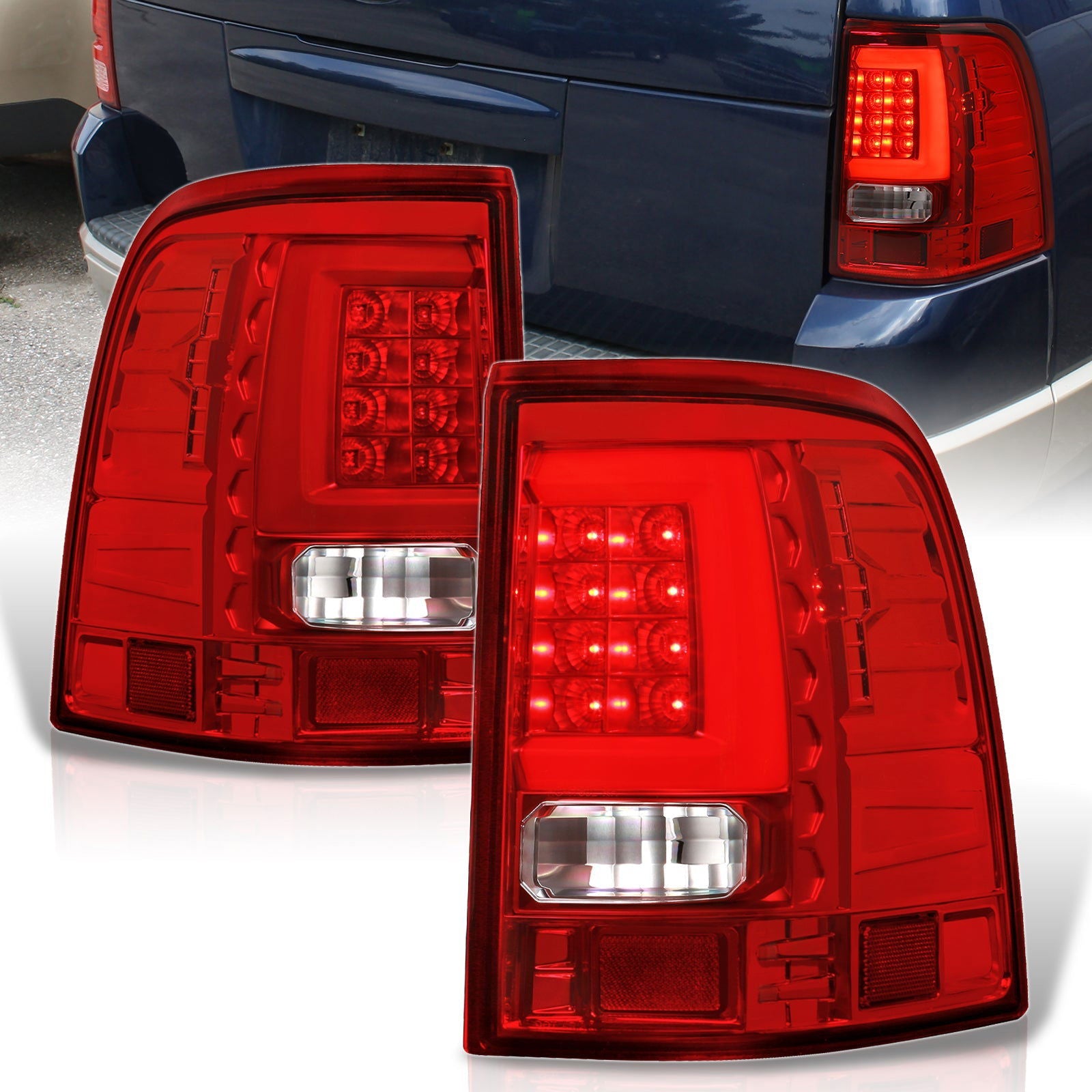 Ford Explorer 2002-2005 LED Bar Tail Lights Chrome Housing Red Len White Tube - Parts Agent