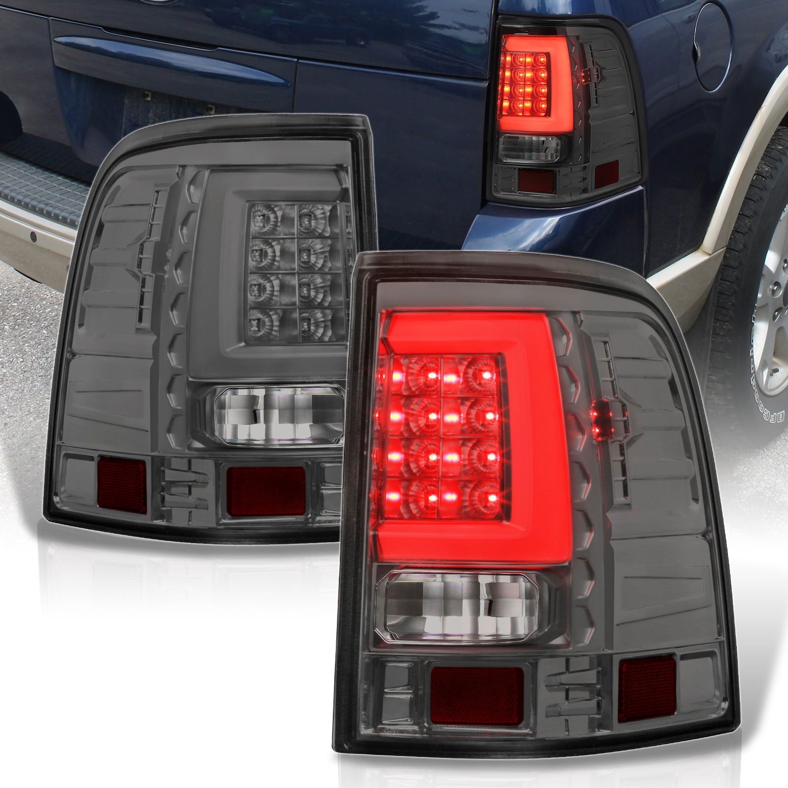 Ford Explorer 2002-2005 LED Bar Tail Lights Chrome Housing Smoke Len White Tube - Parts Agent