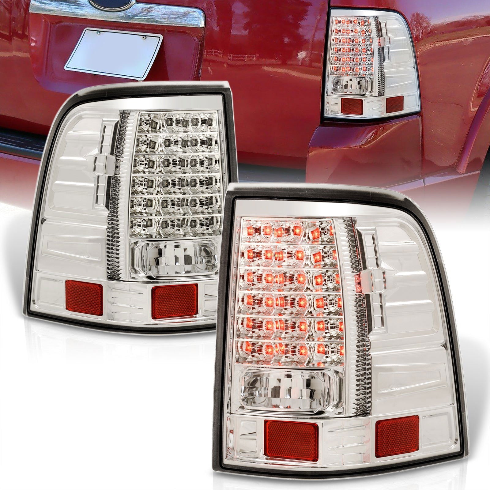 Ford Explorer 2002-2005 LED Tail Lights Chrome Housing Clear Len - Parts Agent