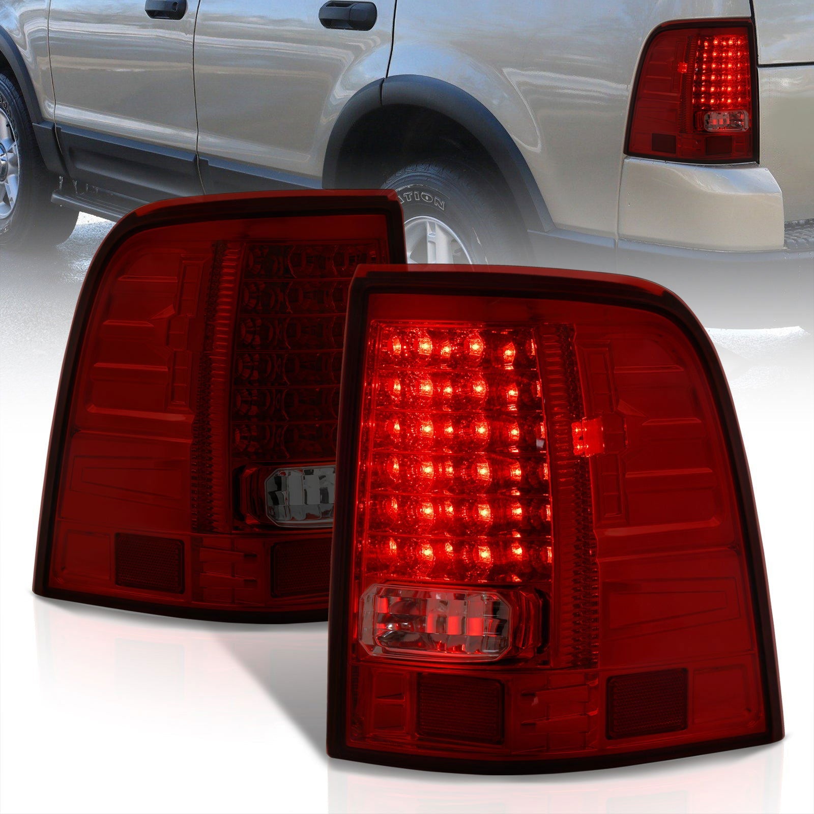 Ford Explorer 2002-2005 LED Tail Lights Chrome Housing Red Smoke Len - Parts Agent