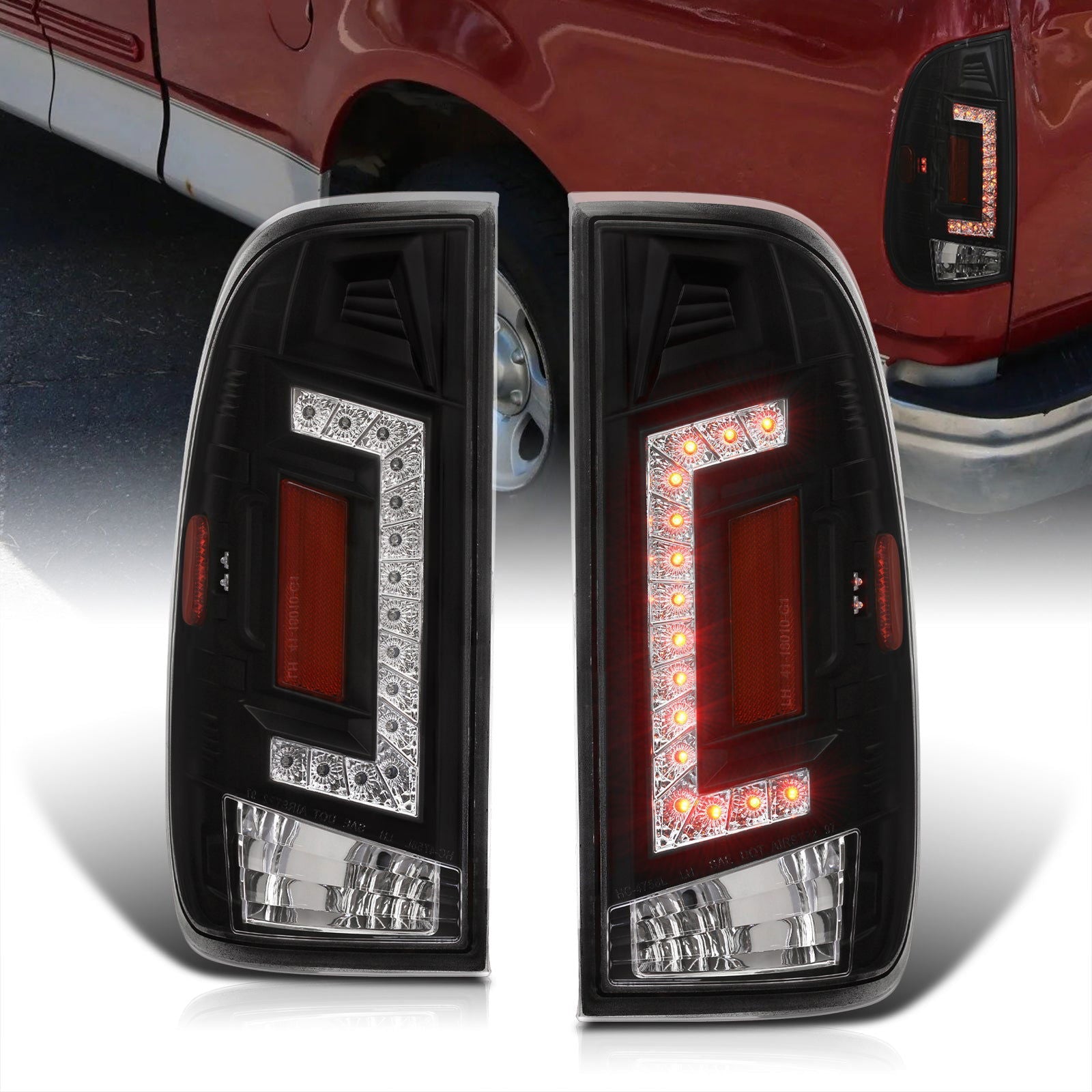 Ford F150 1997-2003 / F250 Light Duty 1997-1999 / F250 F350 F450 F550 Super Duty 1999-2007 LED Tail Lights Black Housing Clear Len (Styleside Models Only) - Parts Agent