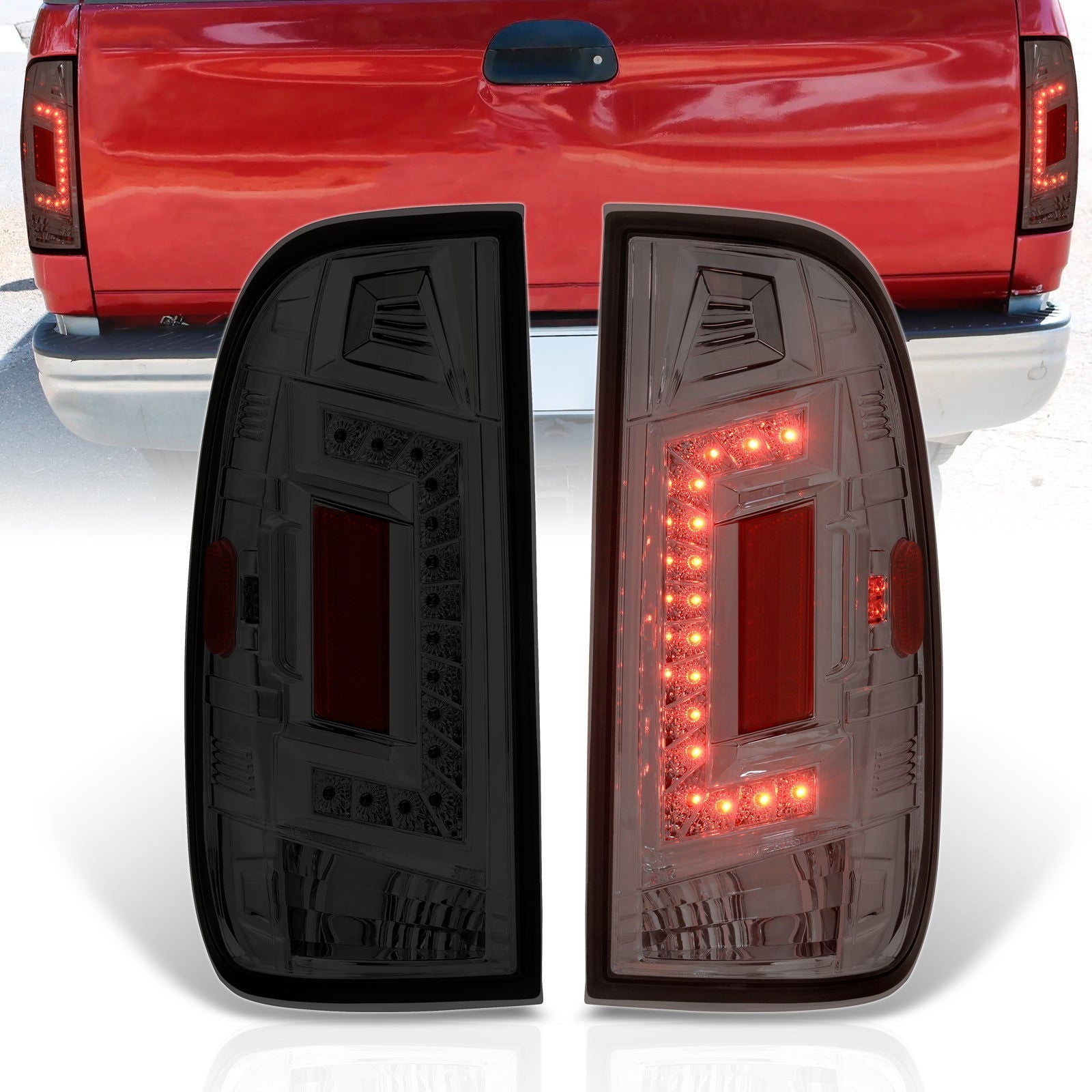 Ford F150 1997-2003 / F250 Light Duty 1997-1999 / F250 F350 F450 F550 Super Duty 1999-2007 LED Tail Lights Chrome Housing Smoke Len (Styleside Models Only) - Parts Agent