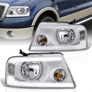 Ford F150 2004-2008 / Lincoln Mark LT 2005-2008 LED DRL Bar Factory Style Headlights White Housing Clear Len Clear Reflector - Parts Agent