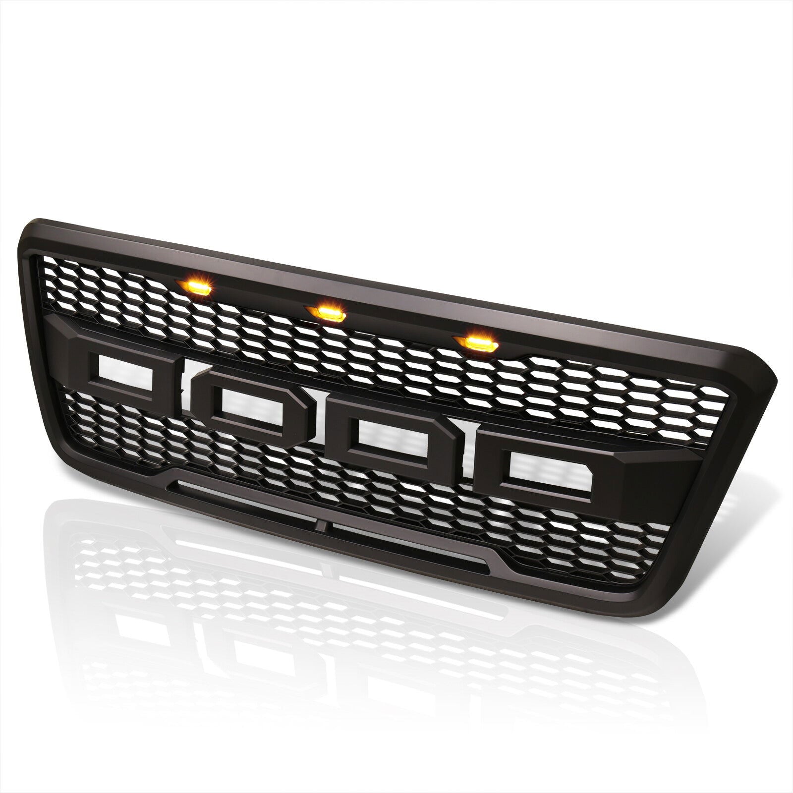 Ford F150 2004-2008 Front Grille Black with Amber LED DRL Running Lights - Parts Agent