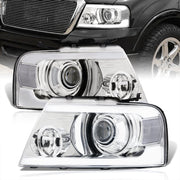 Ford F150 2004-2008 LED DRL Bar Projector Headlights Chrome Housing Clear Len Clear Reflector - Parts Agent