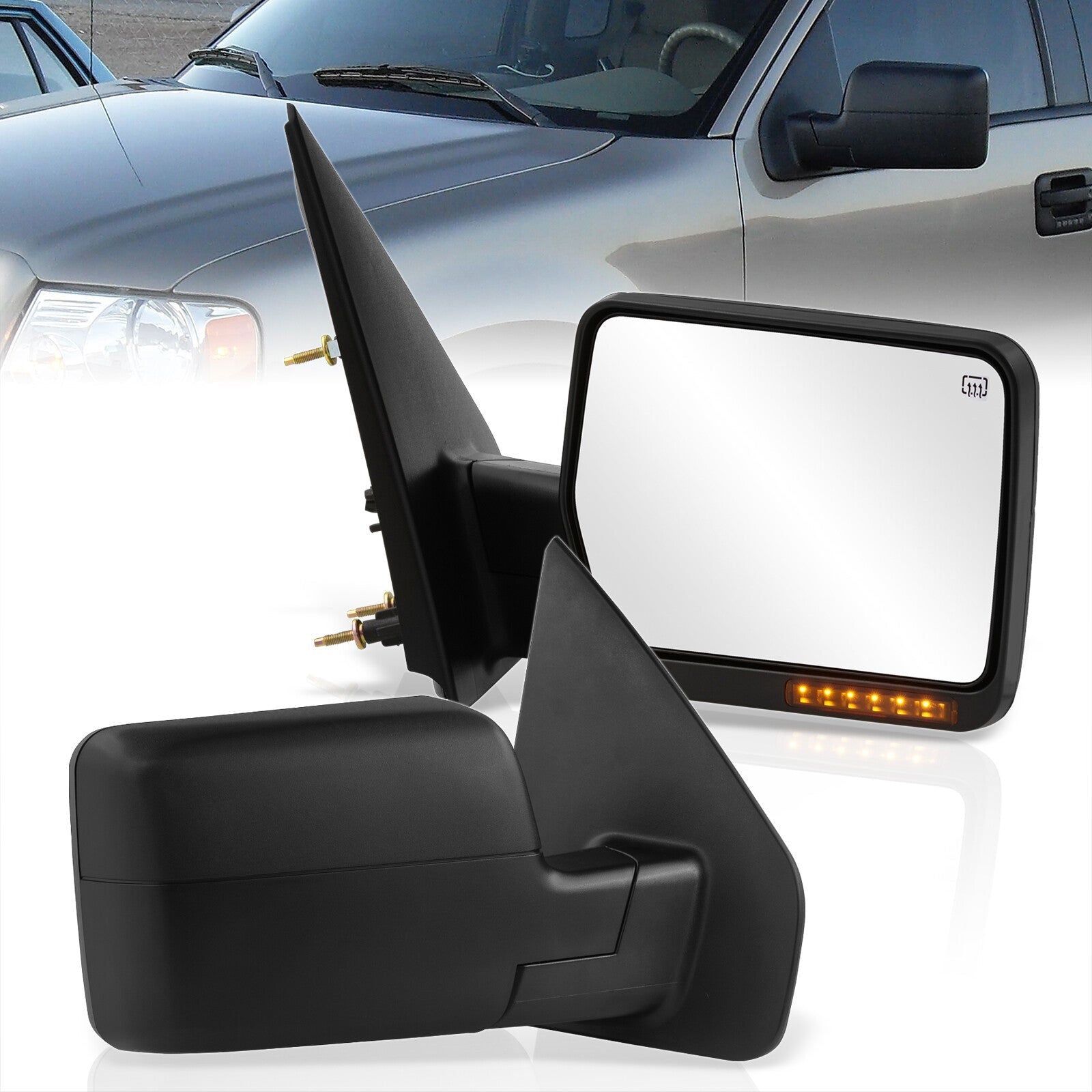 Ford F150 2004-2014 LED Signal Heated Power Towing Mirrors Black - Parts Agent