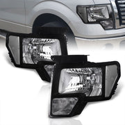 Ford F150 2009-2014 Factory Style Headlights Black Housing Clear Len Clear Reflector (Halogen Models Only) - Parts Agent
