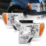 Ford F150 2009-2014 Factory Style Headlights Chrome Housing Clear Len Amber Reflector (Halogen Models Only) - Parts Agent