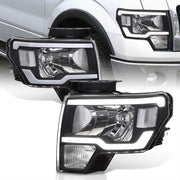 Ford F150 2009-2014 LED DRL Bar Factory Style Headlights Black Housing Clear Len Clear Reflector (Halogen Models Only) - Parts Agent