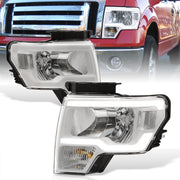 Ford F150 2009-2014 LED DRL Bar Factory Style Headlights White Housing Clear Len Clear Reflector (Halogen Models Only) - Parts Agent