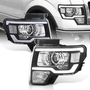 Ford F150 2009-2014 LED DRL Bar Projector Headlights Black Housing Clear Len Clear Reflector (Halogen Models Only) - Parts Agent