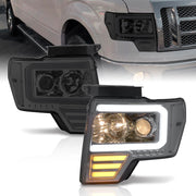 Ford F150 2009-2014 LED DRL Bar Projector Headlights Chrome Housing Smoke Len Clear Reflector (Halogen Models Only) - Parts Agent