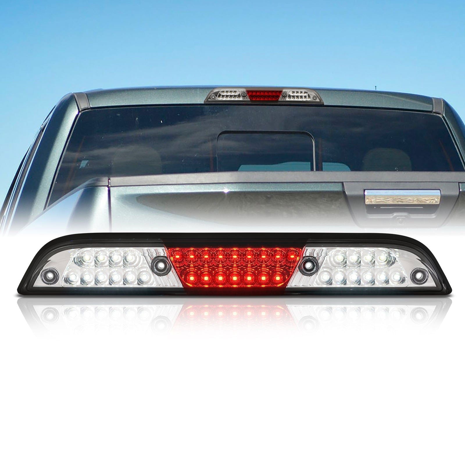 Ford F150 2015-2020 / F250 F350 F450 Super Duty 2017-2022 / Ranger 2019-2023 Strobe LED 3rd Brake Light Chrome Housing Red Len (Excluding Raptor Models) - Parts Agent
