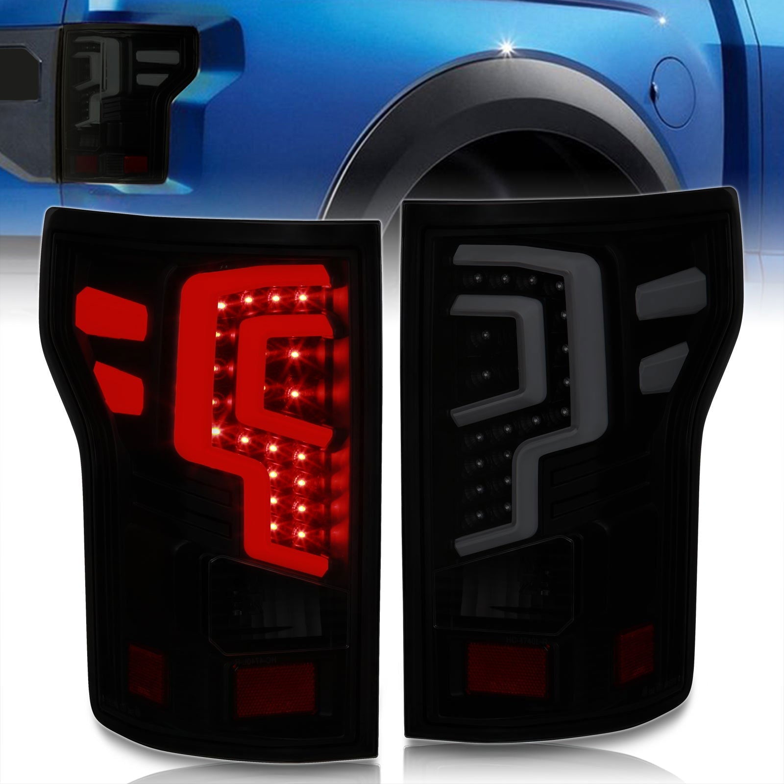 Ford F150 2018-2020 LED Bar Tail Lights Black Housing Smoke Len (Excluding OEM LED Models) - Parts Agent