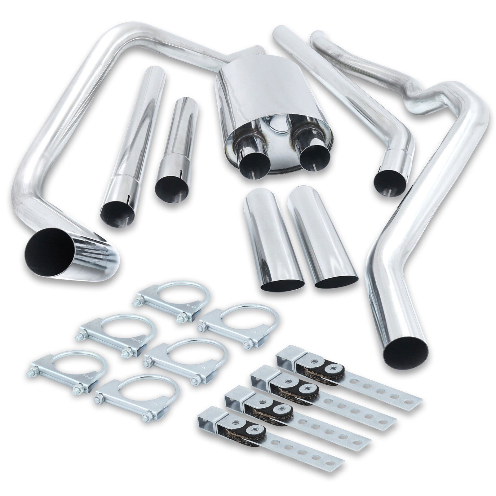 Ford F150 4.6L 5.4L V8 2004-2008 Dual Tip Stainless Steel Catback Exhaust System (Does Not Fit 8 Foot Bed Models) (Piping: 2.5" / 65mm | Tip: 3.5") - Parts Agent