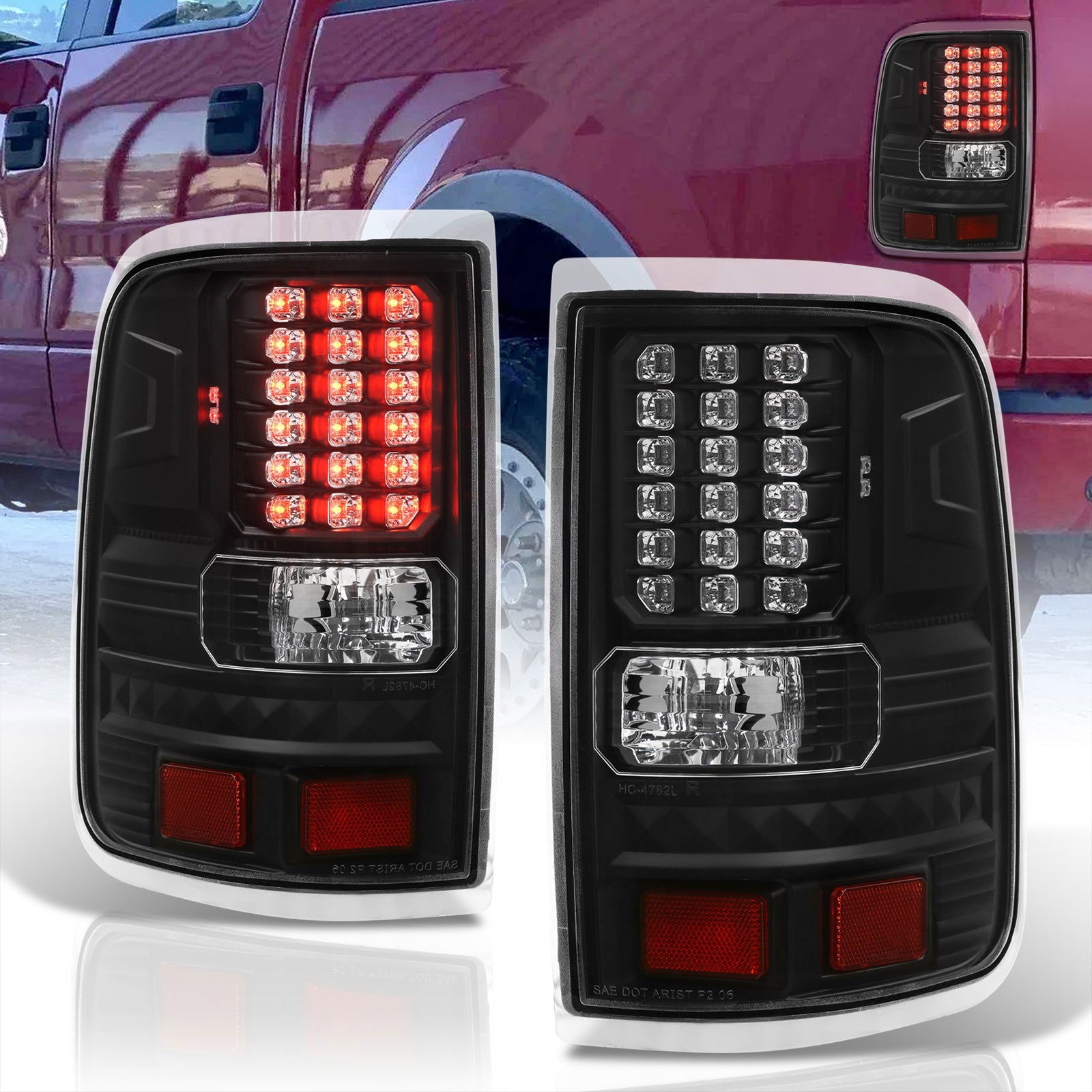 Ford F150 Styleside 2004-2008 LED Tail Lights Black Housing Clear Len - Parts Agent