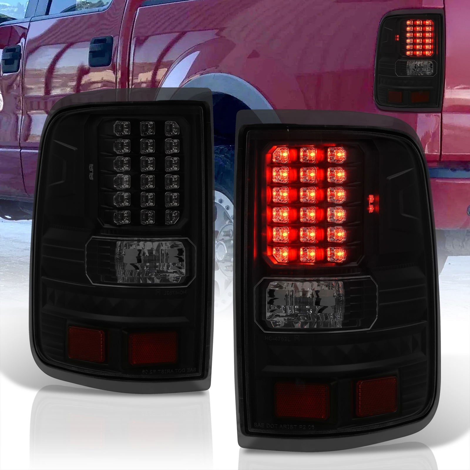 Ford F150 Styleside 2004-2008 LED Tail Lights Black Housing Smoked Len - Parts Agent