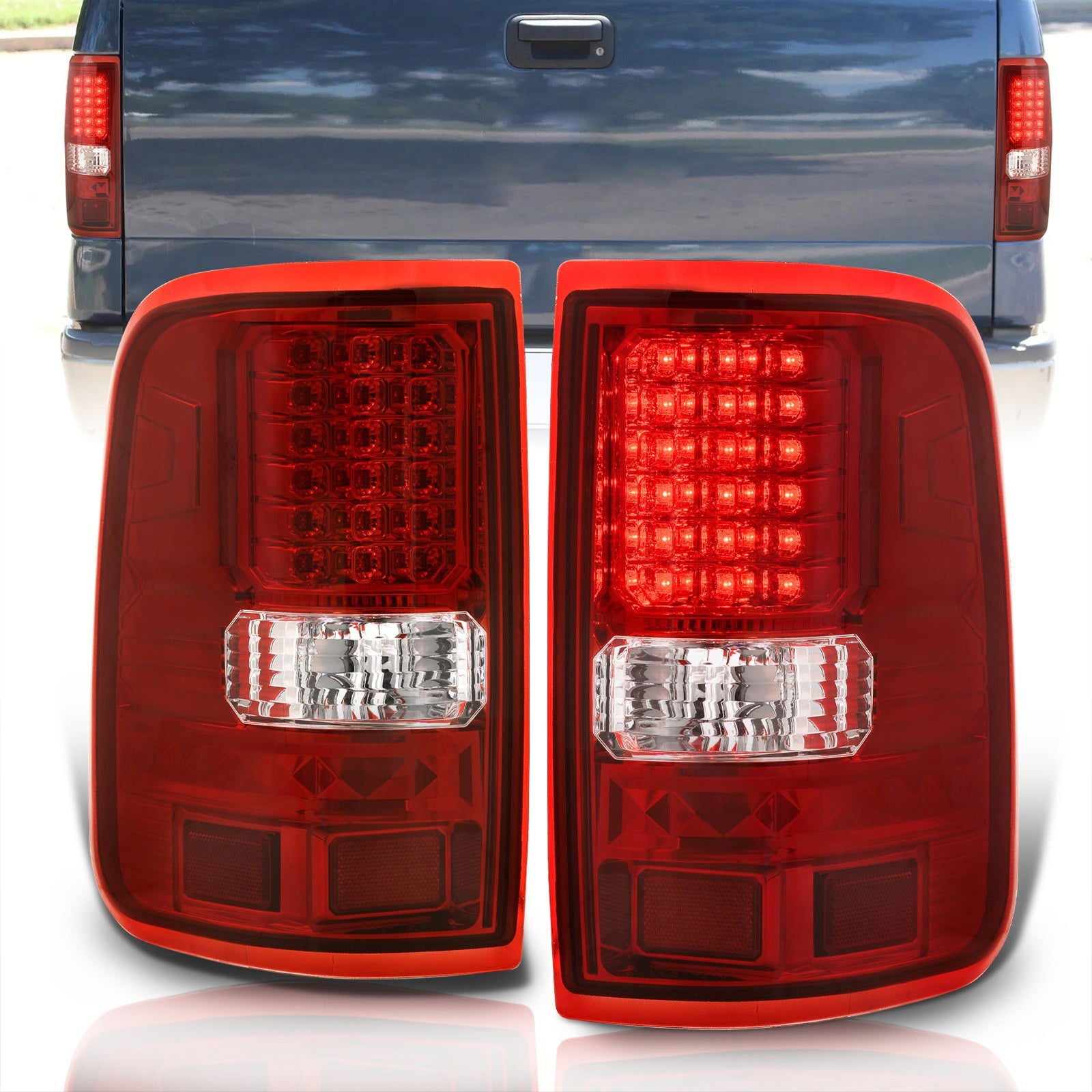 Ford F150 Styleside 2004-2008 LED Tail Lights Chrome Housing Red Len - Parts Agent