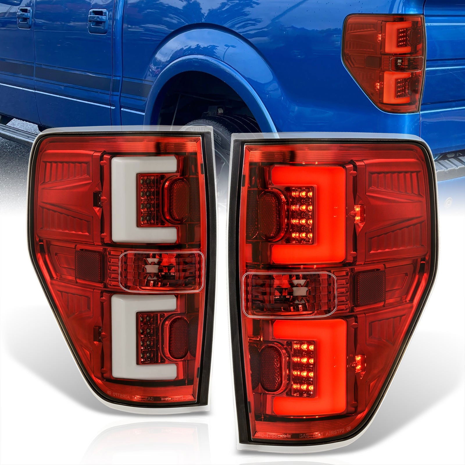 Ford F150 Styleside 2009-2014 LED Bar Tail Lights Red Housing Clear Len White Tube - Parts Agent