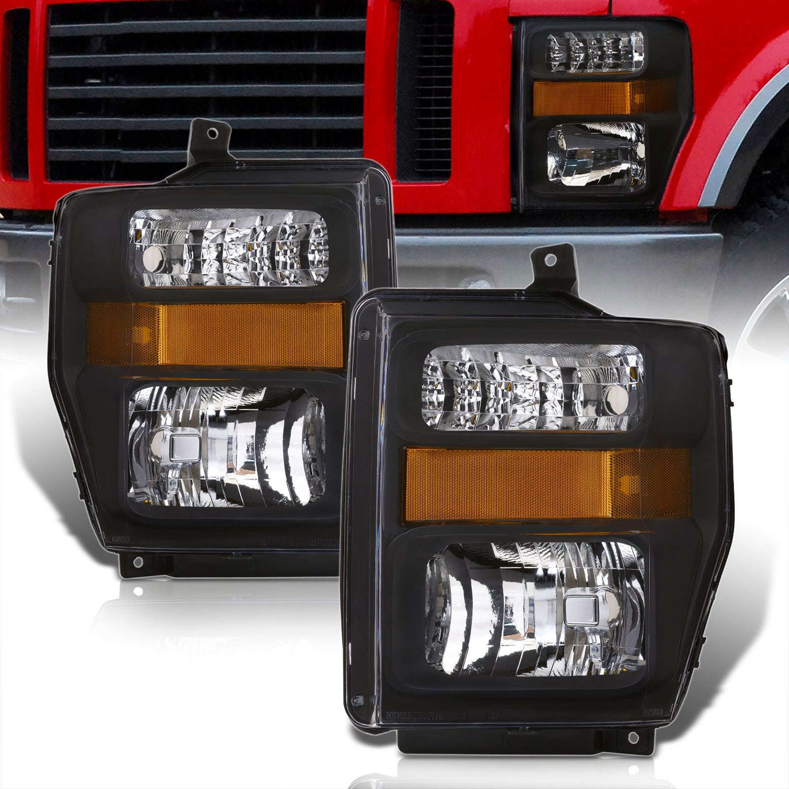 Ford F250 F350 F450 F550 Super Duty 2008-2010 Factory Style Headlights Black Housing Clear Len Amber Reflector - Parts Agent