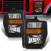 Ford F250 F350 F450 F550 Super Duty 2008-2010 Factory Style Headlights Black Housing Clear Len Amber Reflector - Parts Agent