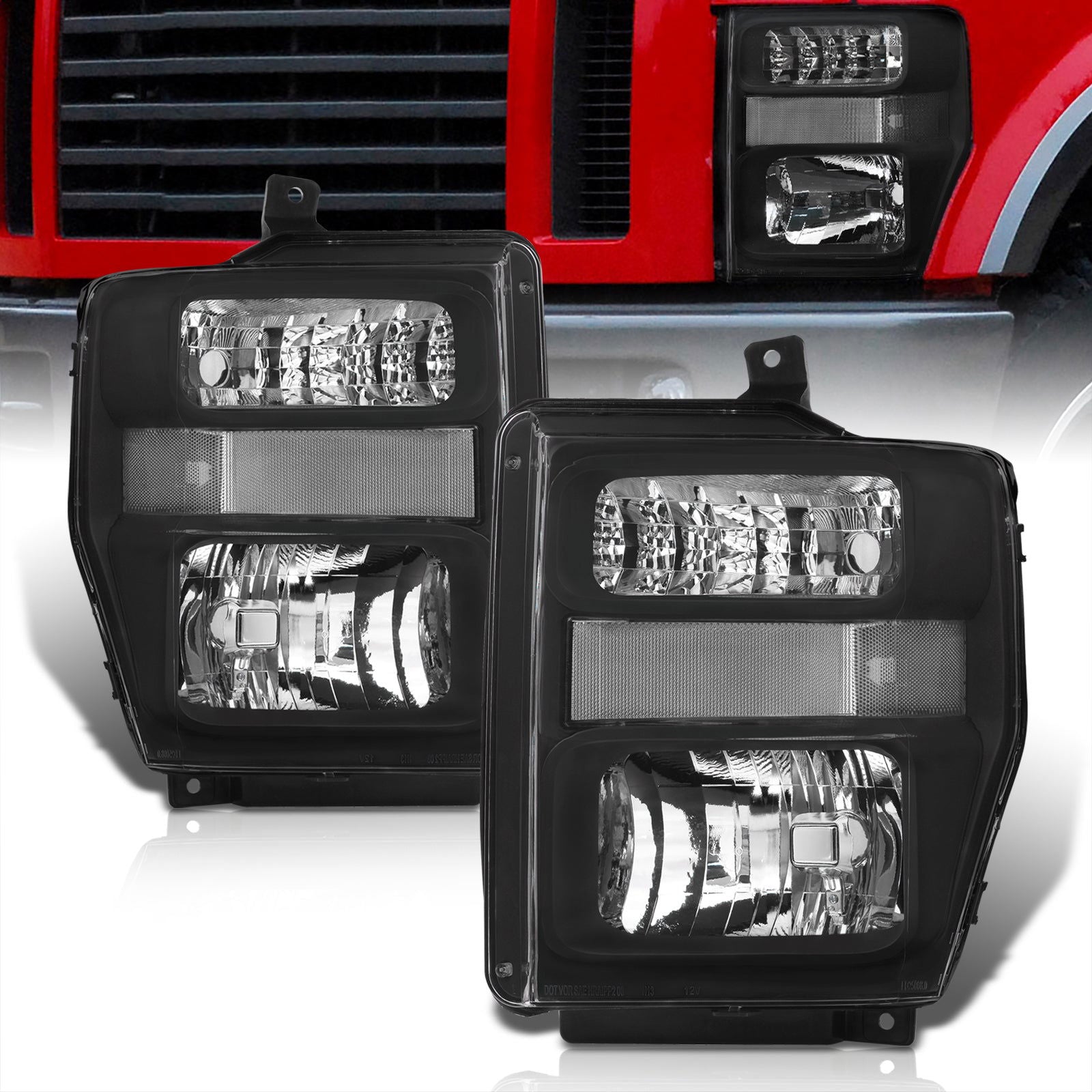 Ford F250 F350 F450 F550 Super Duty 2008-2010 Factory Style Headlights Black Housing Clear Len Clear Reflector - Parts Agent