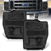 Ford F250 F350 F450 F550 Super Duty 2008-2010 Factory Style Headlights Chrome Housing Smoke Len Clear Reflector - Parts Agent