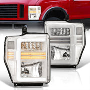 Ford F250 F350 F450 F550 Super Duty 2008-2010 Sequential LED DRL Bar Factory Style Headlights White Housing Clear Len Clear Reflector - Parts Agent
