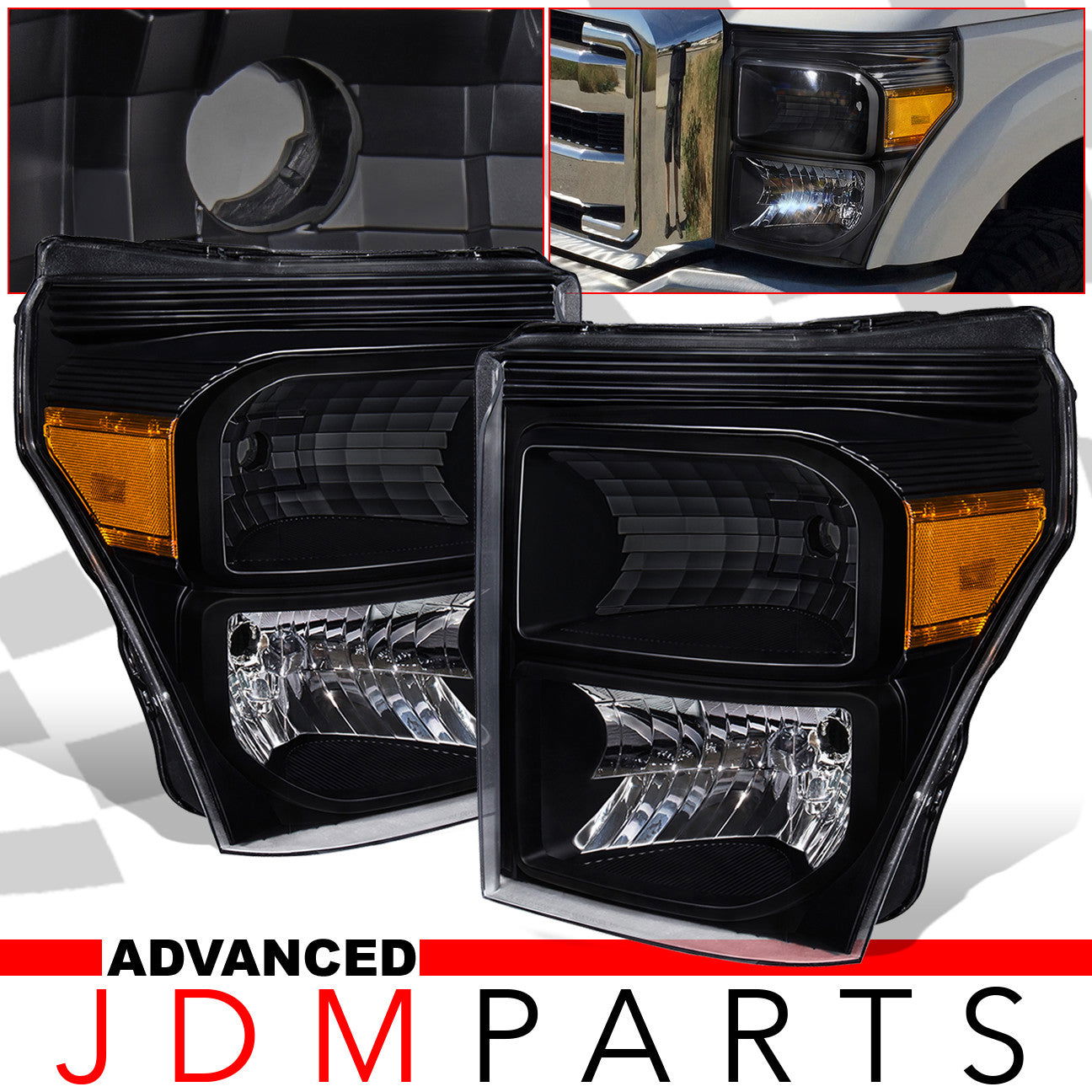 Ford F250 F350 F450 F550 Super Duty 2011-2016 Factory Style Headlights Black Housing Clear Len Amber Reflector - Parts Agent