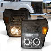 Ford F250 F350 F450 F550 Super Duty 2011-2016 LED DRL Halo Projector Headlights Chrome Housing Smoke Len Amber Reflector - Parts Agent