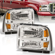 Ford F250 F350 F450 Super Duty 2005-2007 Factory Style Headlights Chrome Housing Clear Len Amber Reflector - Parts Agent