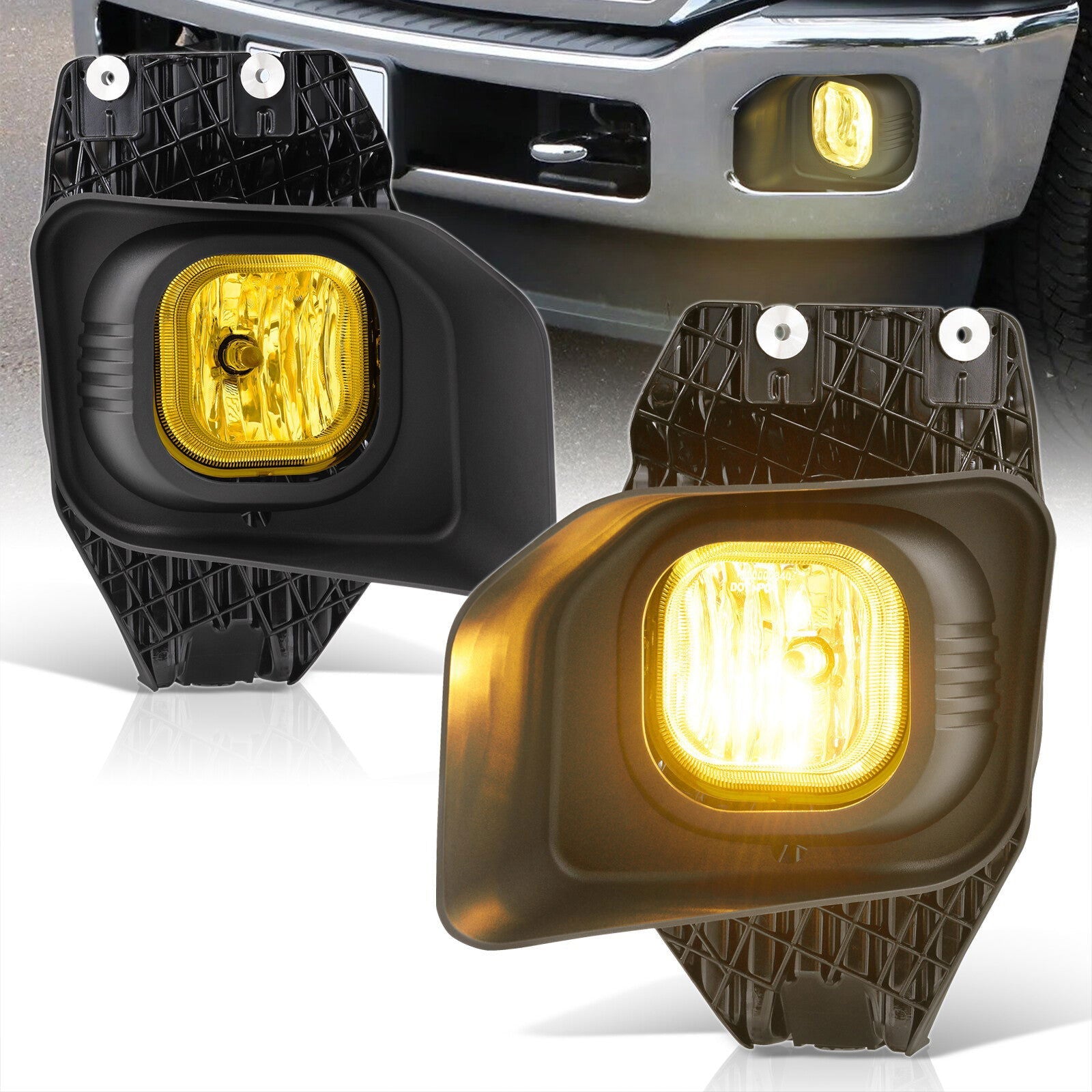 Ford F250 F350 F450 Super Duty 2011-2016 Front Fog Lights Yellow Len (Includes Switch & Wiring Harness) - Parts Agent