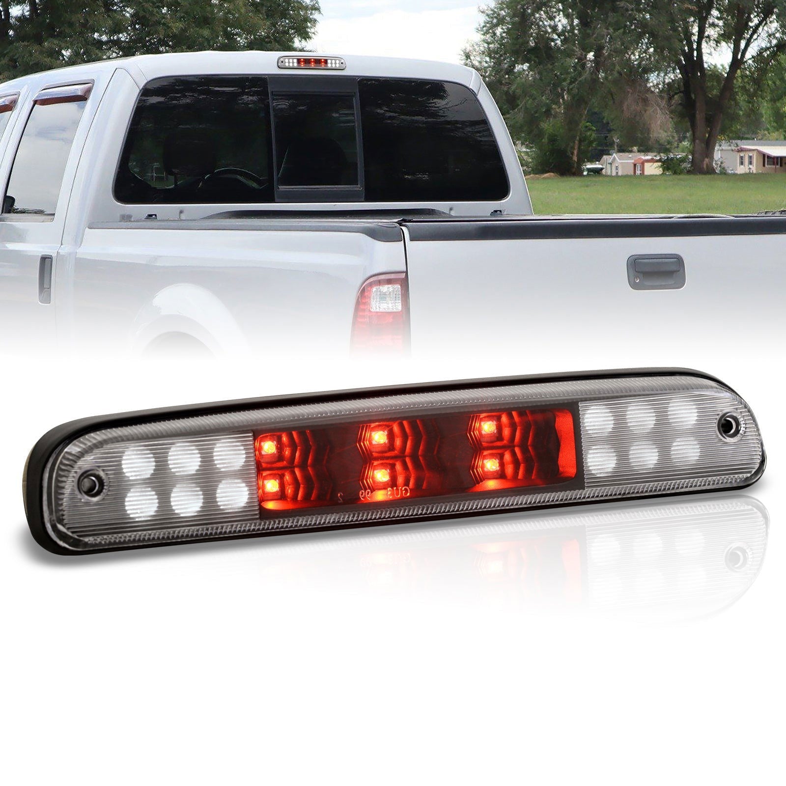 Ford F250 F350 F450 Super Duty Models 1999-2016 / Ford Ranger 1993-2011 / Mazda B2300 B2500 B300 B400 1995-2003 LED 3rd Brake Light Black Housing Clear Len - Parts Agent