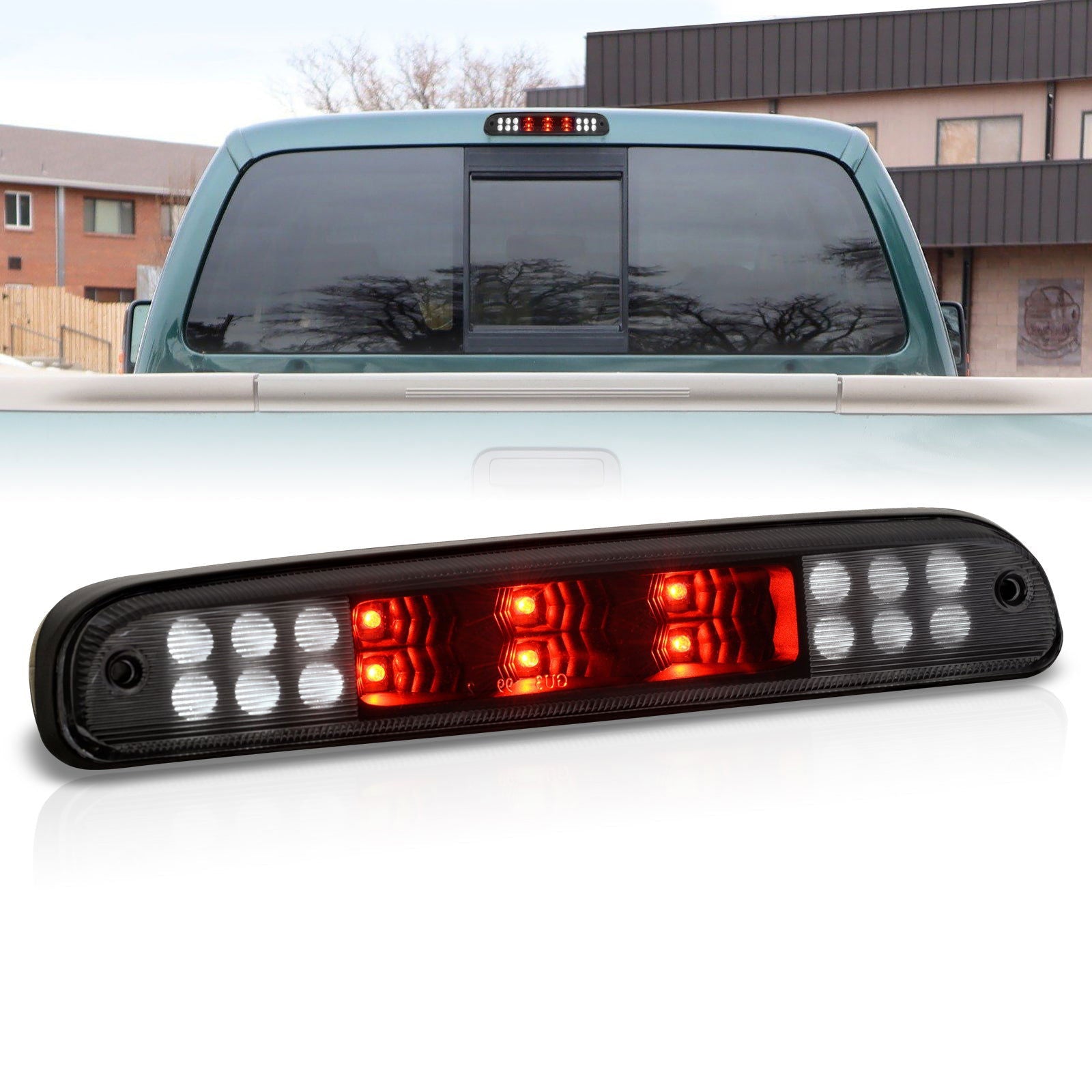 Ford F250 F350 F450 Super Duty Models 1999-2016 / Ford Ranger 1993-2011 / Mazda B2300 B2500 B300 B400 1995-2003 LED 3rd Brake Light Black Housing Smoke Len - Parts Agent