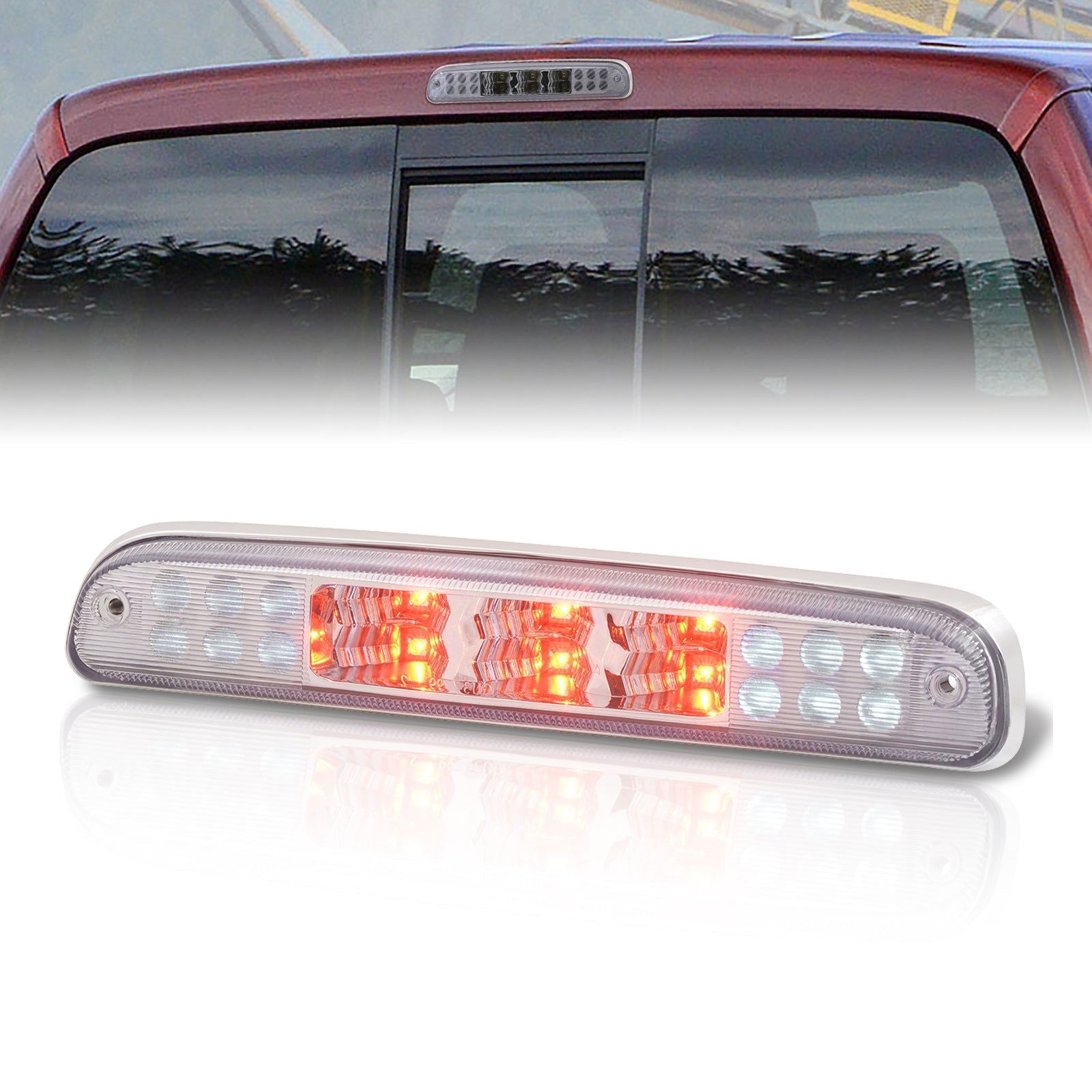 Ford F250 F350 F450 Super Duty Models 1999-2016 / Ford Ranger 1993-2011 / Mazda B2300 B2500 B300 B400 1995-2003 LED 3rd Brake Light Chrome Housing Clear Len - Parts Agent