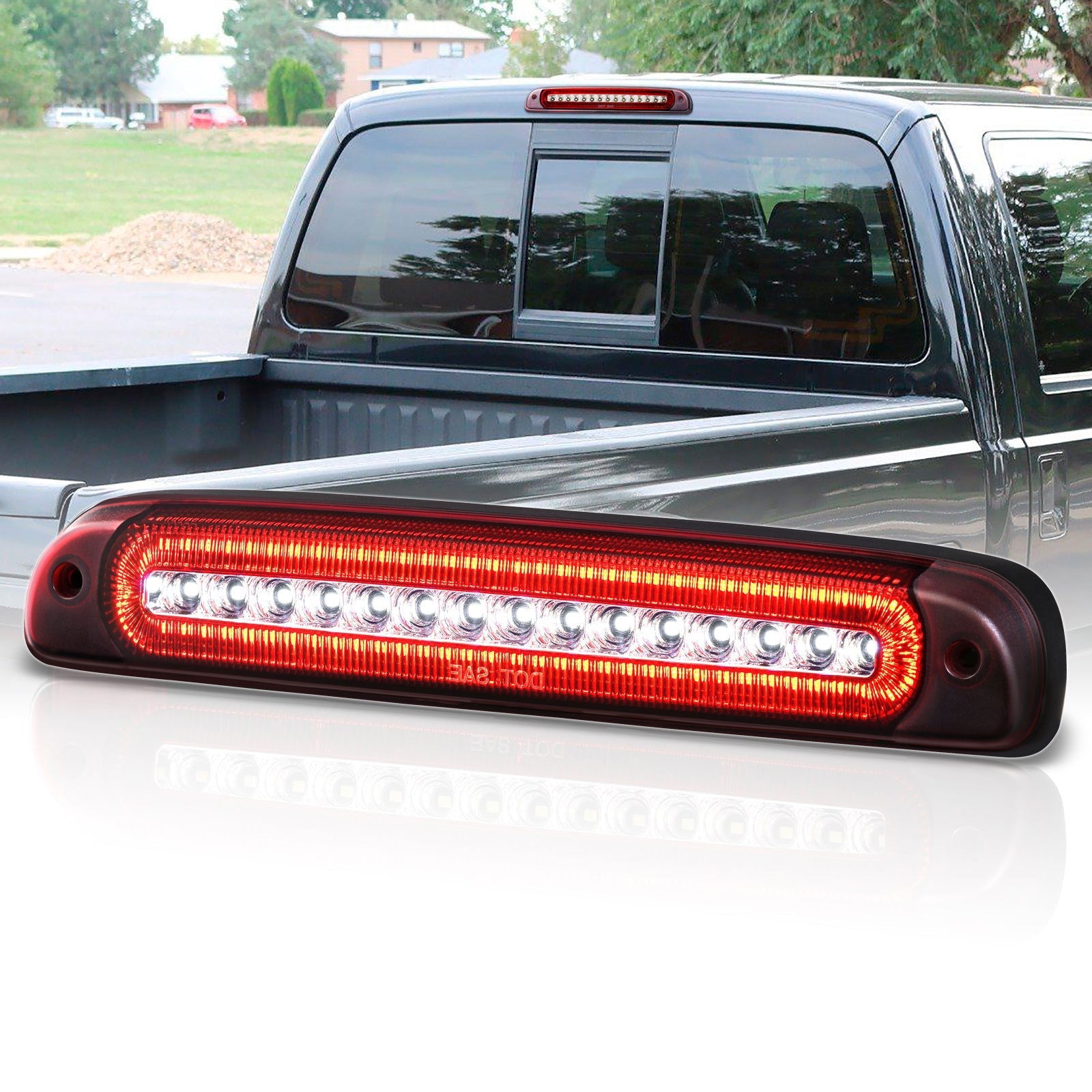 Ford F250 F350 F450 Super Duty Models 1999-2016 / Ford Ranger 1993-2011 / Mazda B2300 B2500 B300 B400 1995-2003 Strobe LED 3rd Brake Light Chrome Housing Red Len (Version 3) - Parts Agent