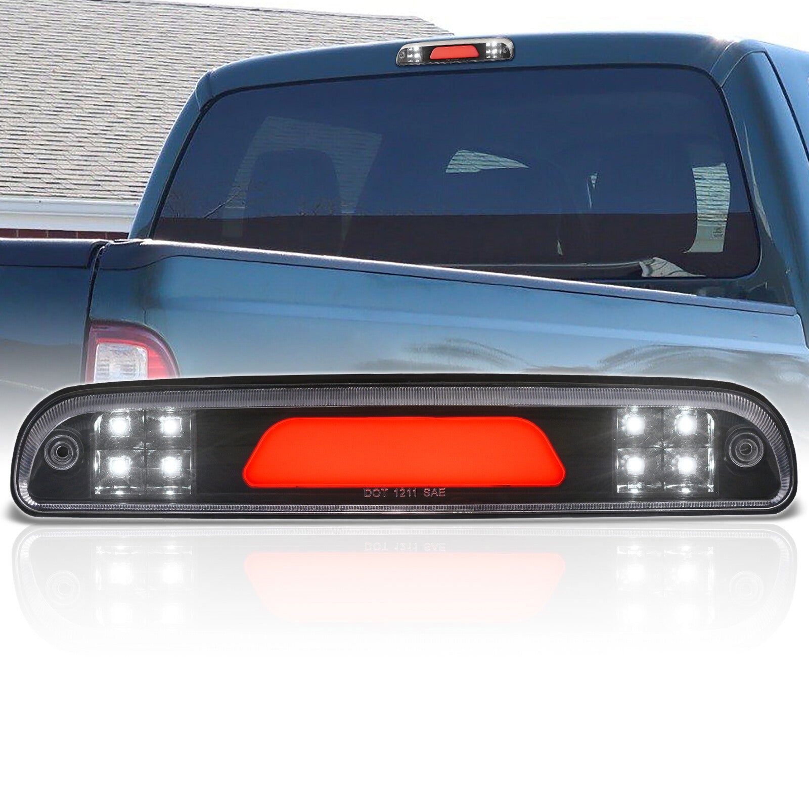 Ford F250 F350 F450 (Super Duty Models Only) 1999-2016 / Ford Ranger 1993-2011 / Mazda B2300 B2500 B300 B400 1995-2003 LED Bar 3rd Brake Light Black Housing Clear Len (Version 2) - Parts Agent