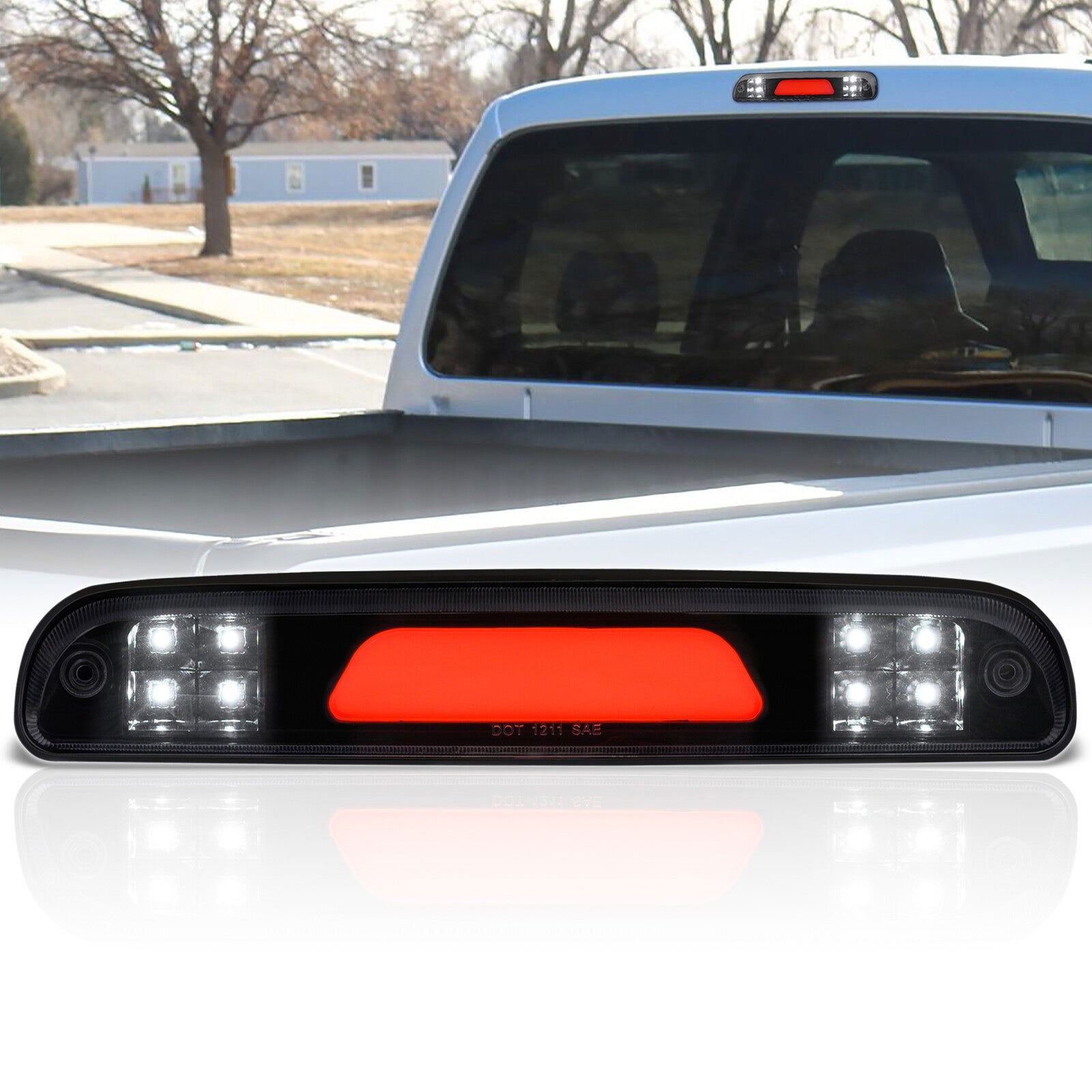 Ford F250 F350 F450 (Super Duty Models Only) 1999-2016 / Ford Ranger 1993-2011 / Mazda B2300 B2500 B300 B400 1995-2003 LED Bar 3rd Brake Light Black Housing Smoke Len (Version 2) - Parts Agent