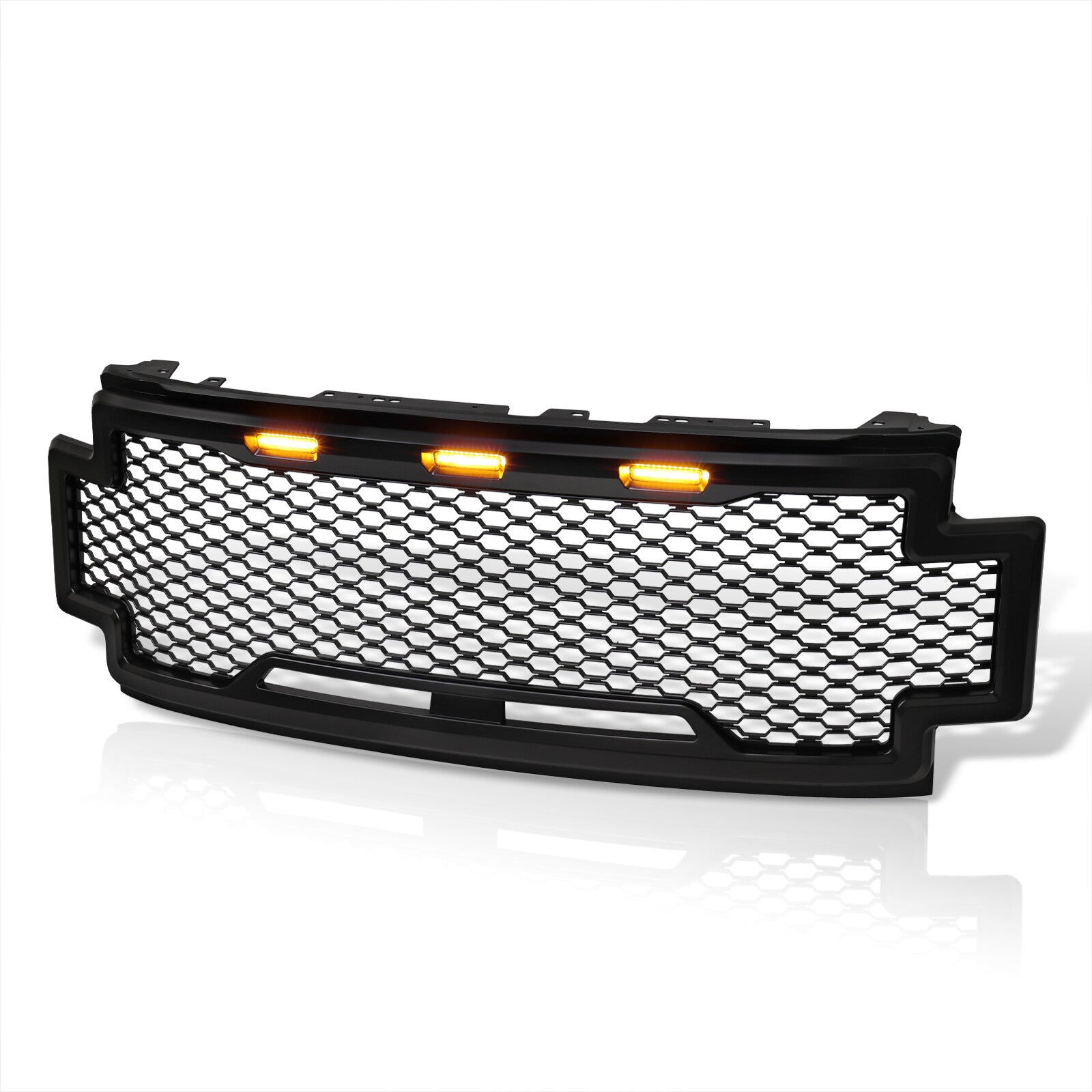 Ford F250 F350 Super Duty 2017-2019 Front Grille Black with Amber LED DRL Running Lights - Parts Agent