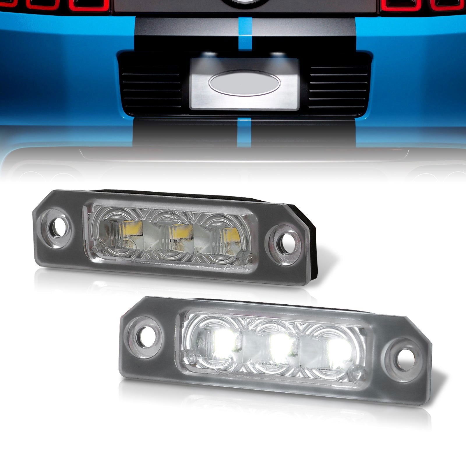 Ford Flex 2009-2015 / Focus 2008-2012 / Fusion 2006-2012 / Mustang 2010-2014 / Taurus 2010-2015 White SMD LED License Plate Lights Clear Len - Parts Agent