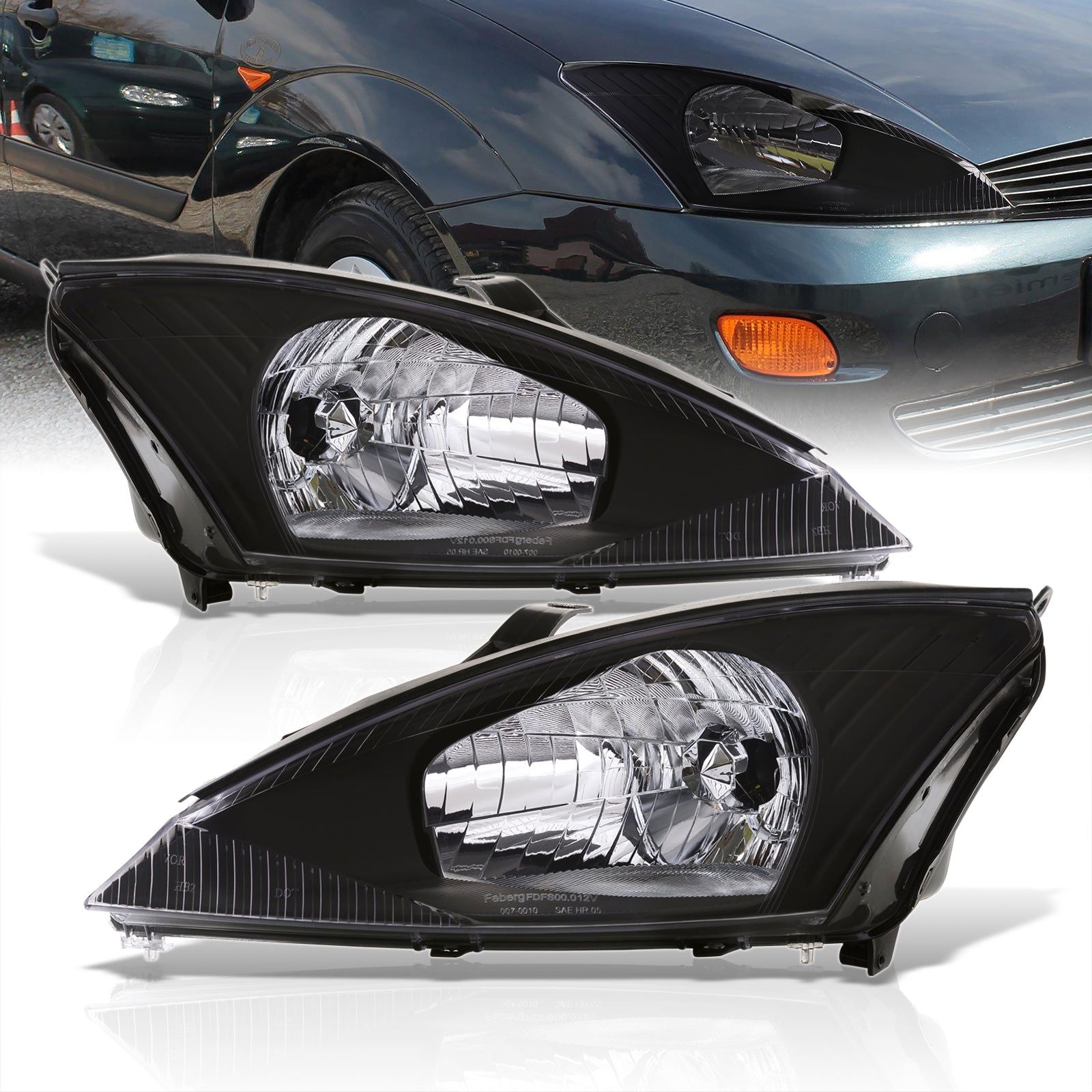 Ford Focus 2000-2004 Factory Style Headlights Black Housing Clear Len Clear Reflector - Parts Agent